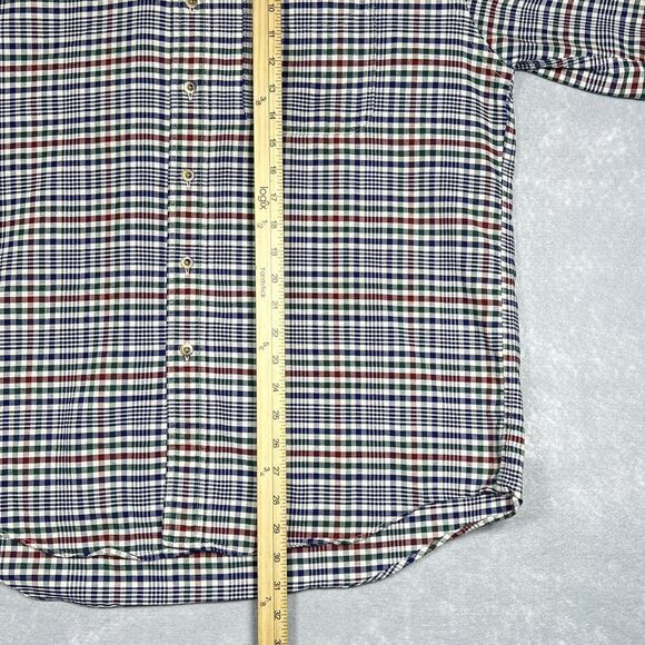 L.L Bean Dress Shirt Button Down Men’s Large Maroon Blue Red Checked Plaid 2813 - Picture 6 of 10